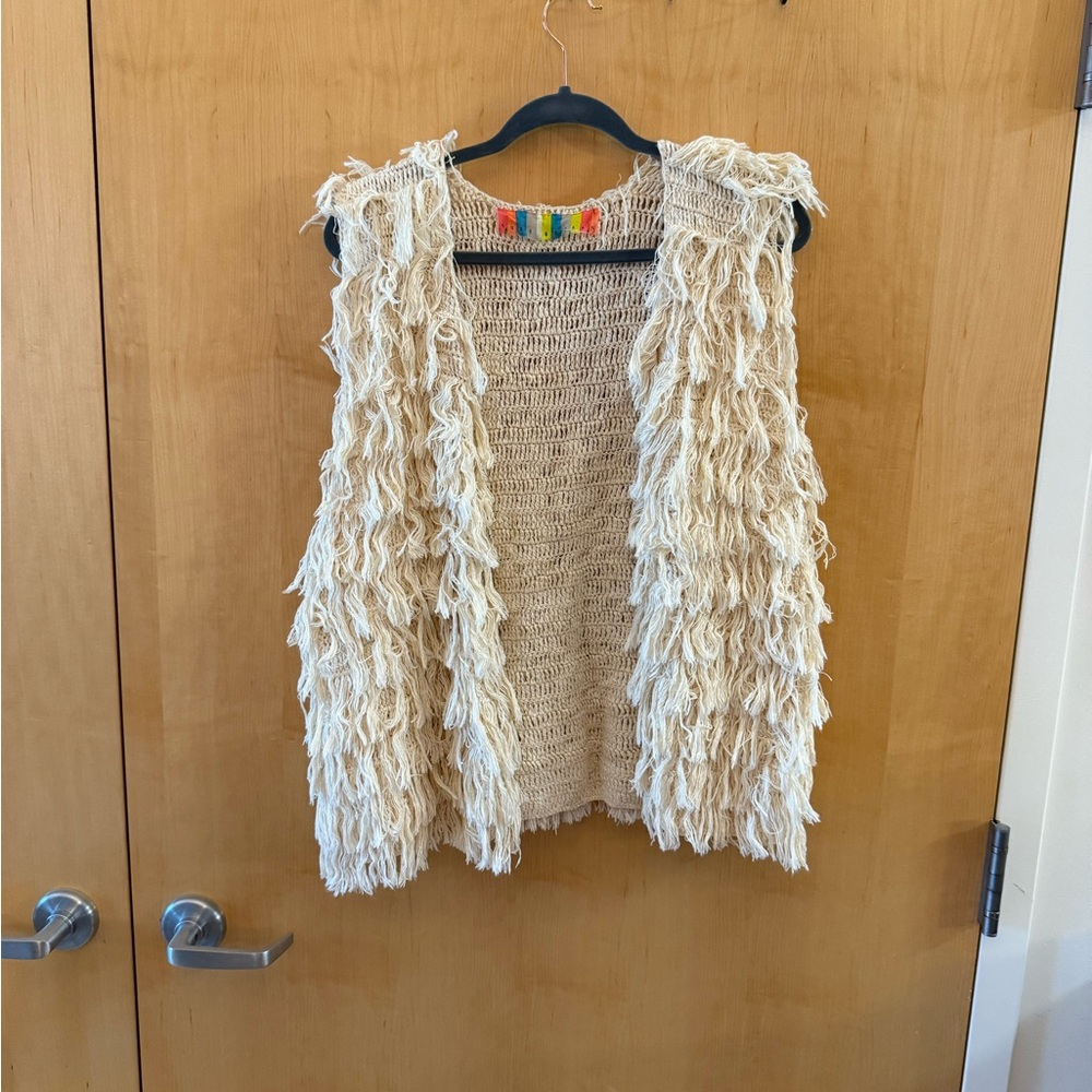Cream Fringe Knit Vest